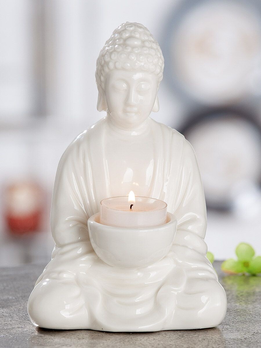 Gilde Porcelánový svícen Buddha