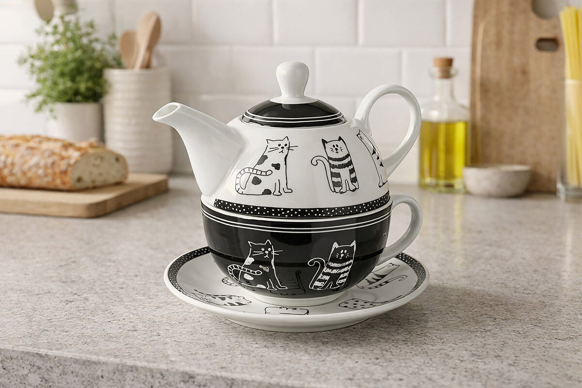 Gilde Porcelánová čajová konvička s kočičím motivem