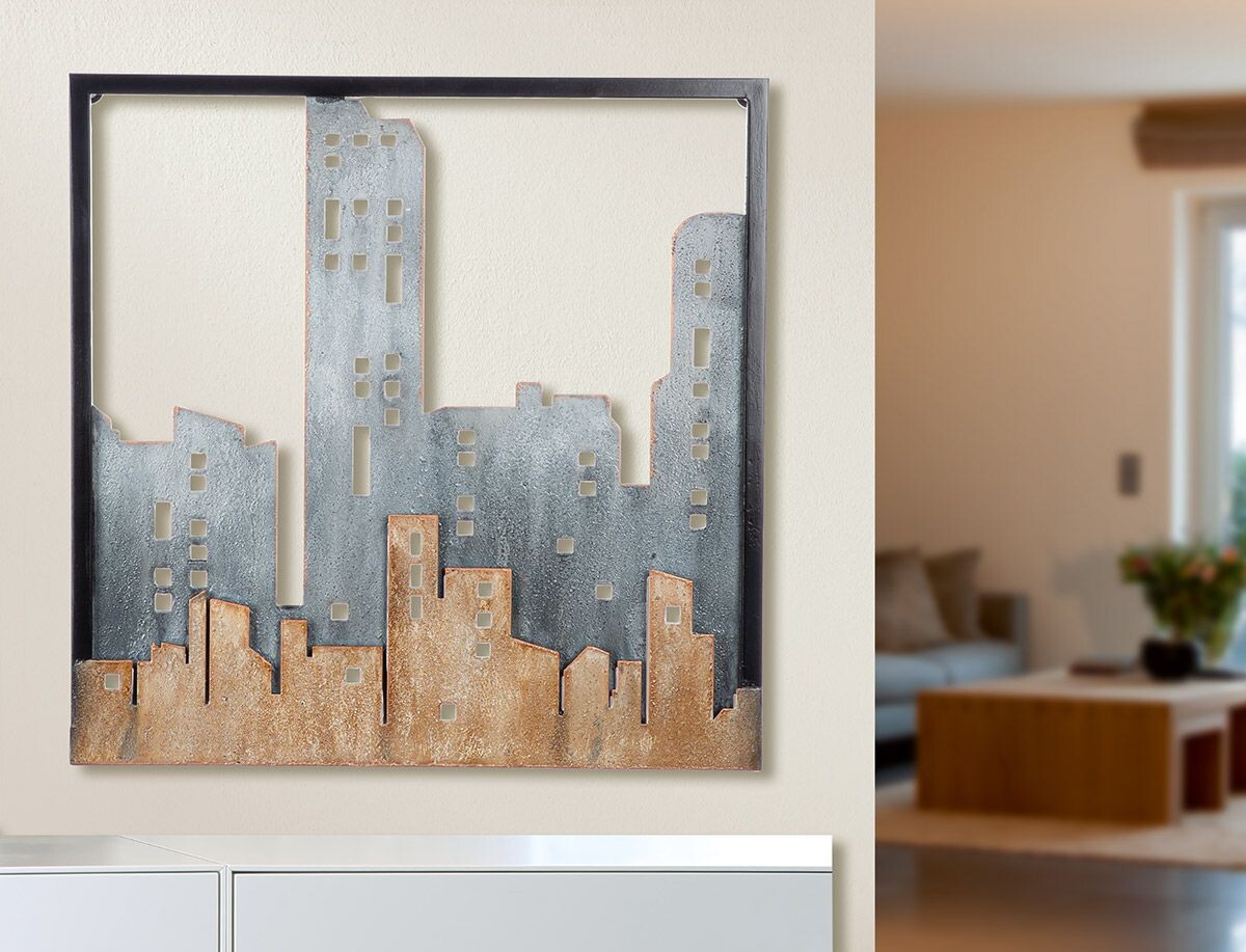 Gilde Čtvercový kovový městský reliéf City, 50 cm