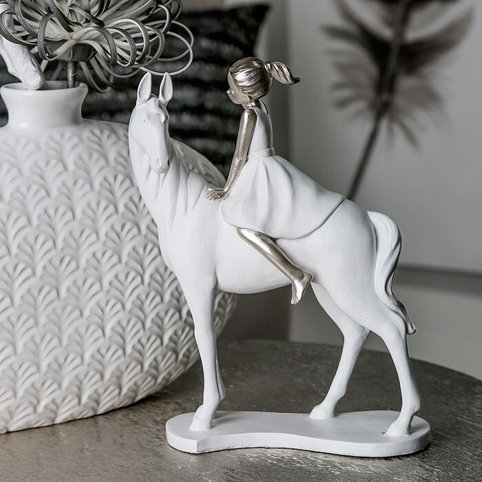 Gilde Bílá dekorativní socha Girl on Horse, 25 cm