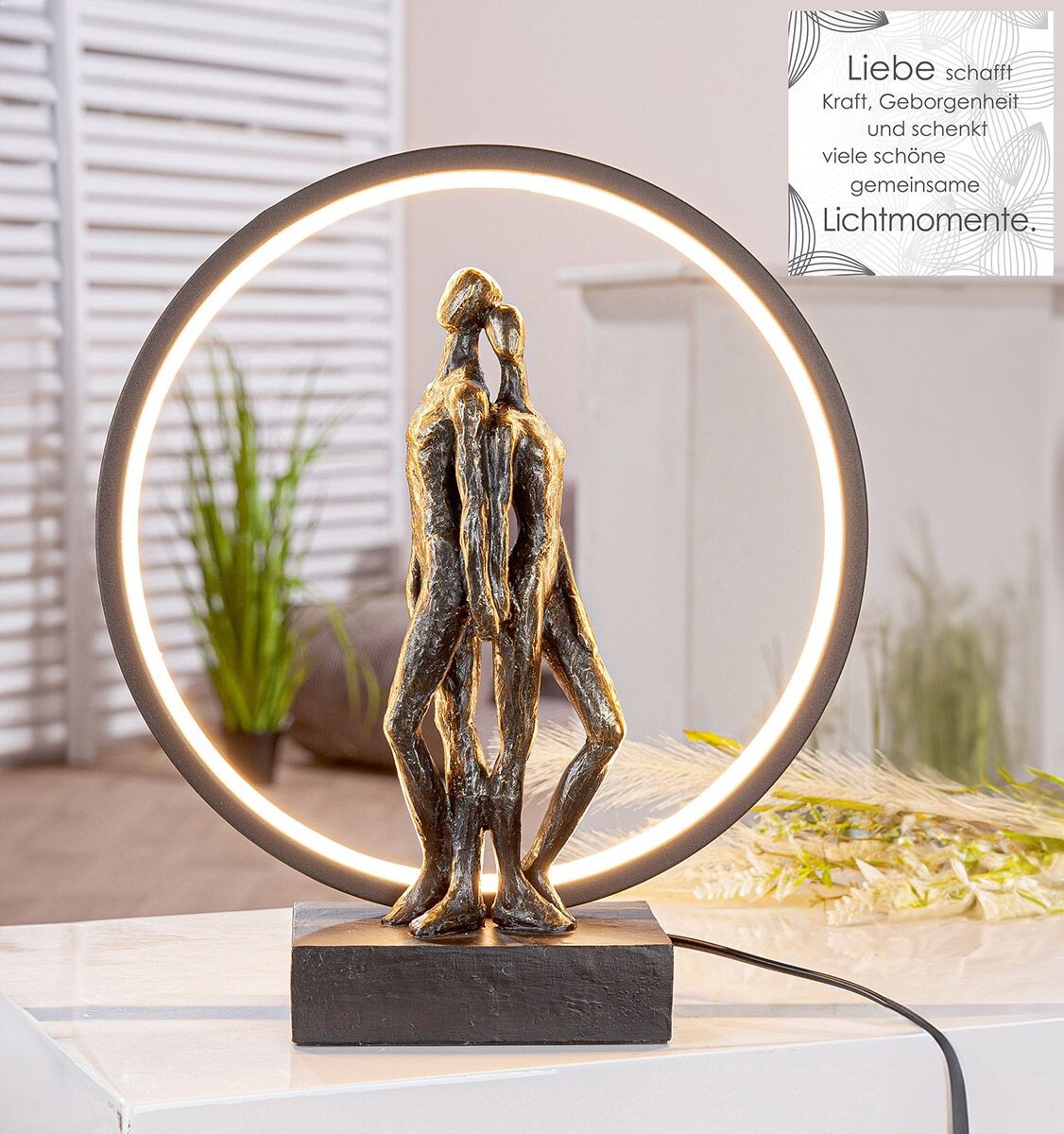Gilde Stolní lampa LED, kulatá, motiv Pár Herzleuchten, 33 cm