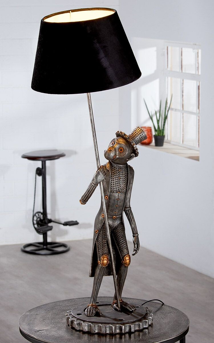 Gilde Stříbrná stolní lampa Steampunk Monkey, 90 cm