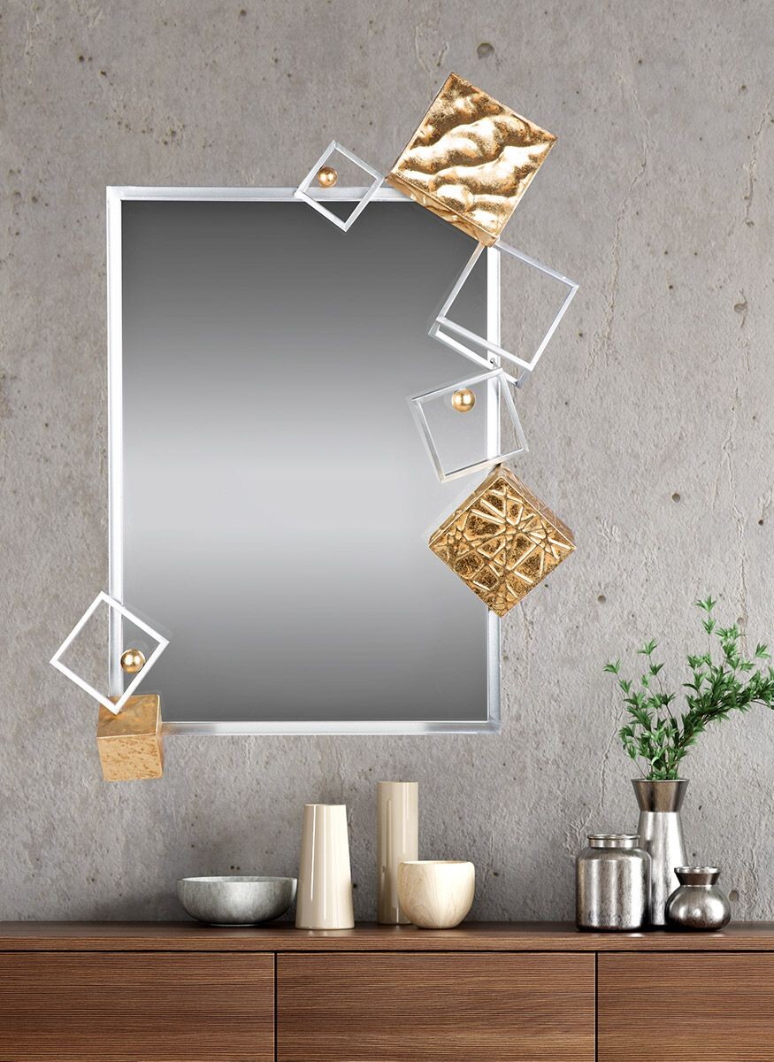Gilde Obdélníkové kovové zrcadlo Cubes s dekorací, 85 cm