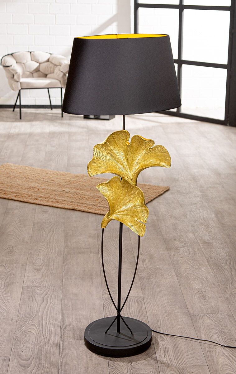 Gilde Stojací lampa Ginkgo zlatá, 132 cm