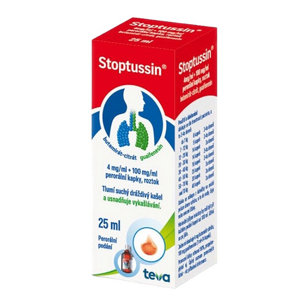 STOPTUSSIN 4 mg/ml + 100 mg/ml perorální kapky, roztok 25 ml