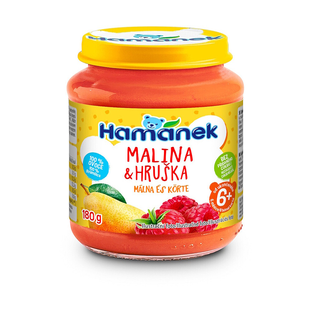 HAMÁNEK Ovocný příkrm malina a hruška 180 g 8 kusů