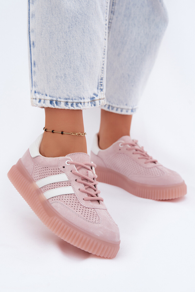 Boto Leather Suede Dámské Sneakers na Platformě Růžové