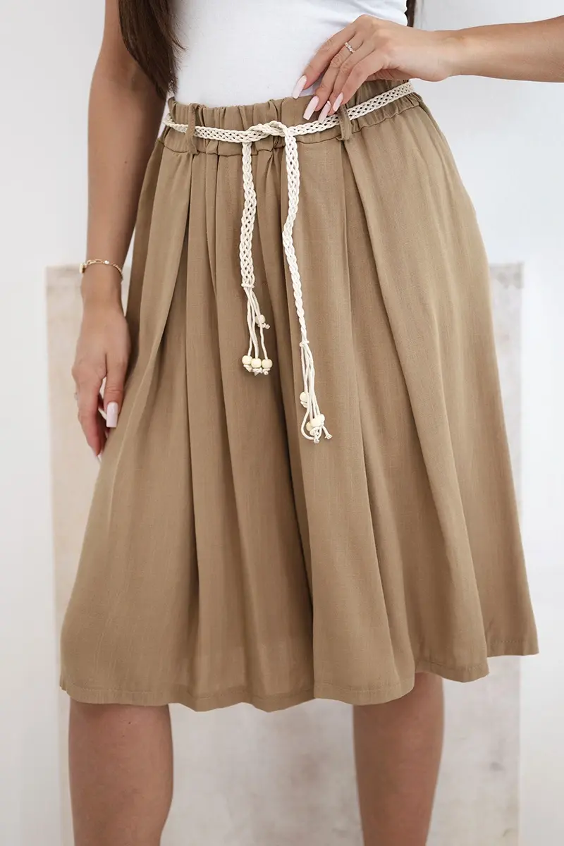 Kesi viskózové boho šortky s páskem, camel