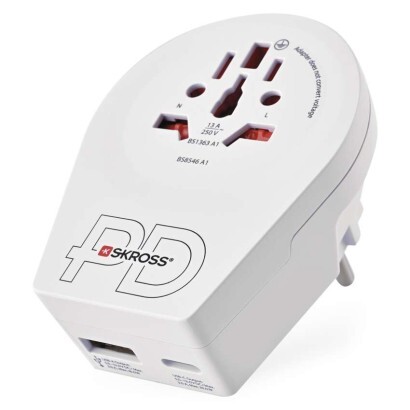 Cestovní univerzální adaptér pro cizince do střední Evropy, 1×USB-C, 1×USB-A