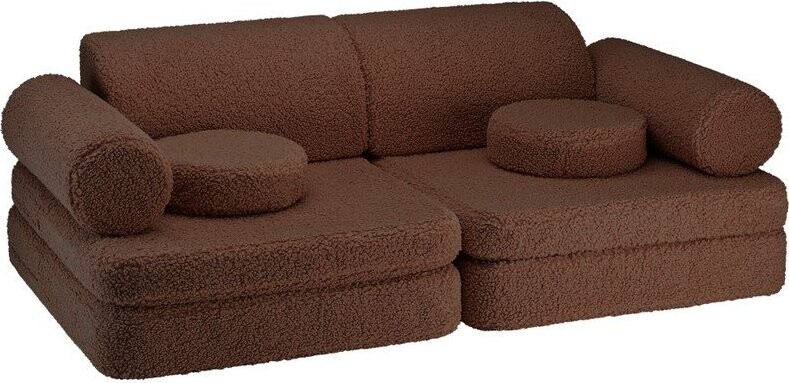 Tmavě hnědý dětský pohovkový polštář z textilie bouclé Warm Hazel – Wigiwama