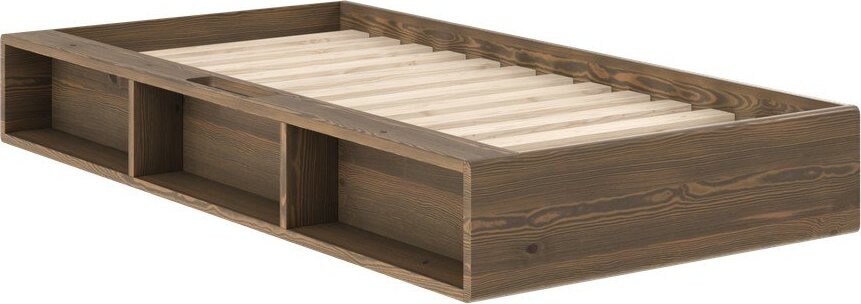 Jednolůžková postel z borovicového dřeva bez čela s roštem 90x200 cm v tmavě přírodní barvě Ziggy – Karup