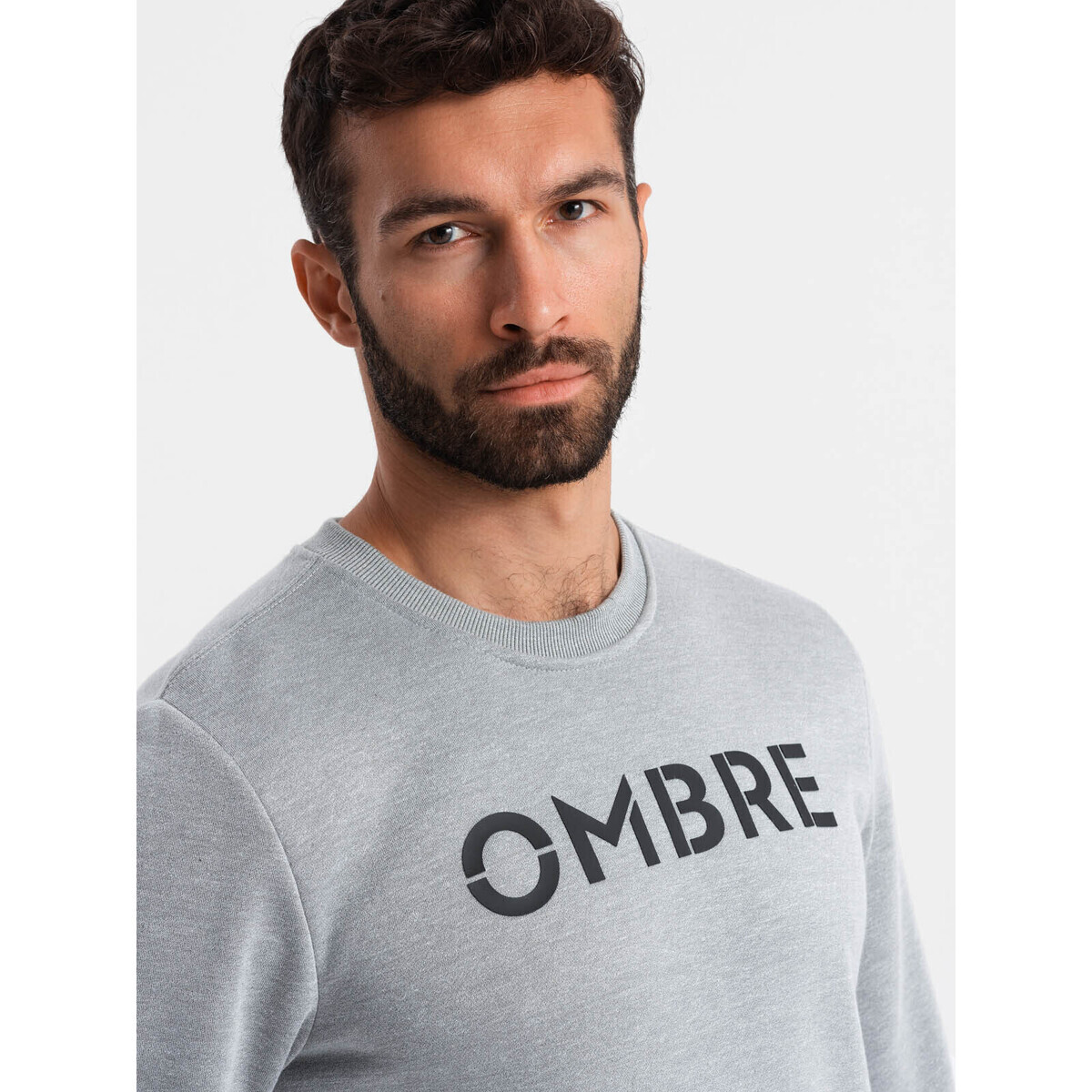 Ombre  Pánská mikina bez zapínání Joof šedá melanžová  Šedá