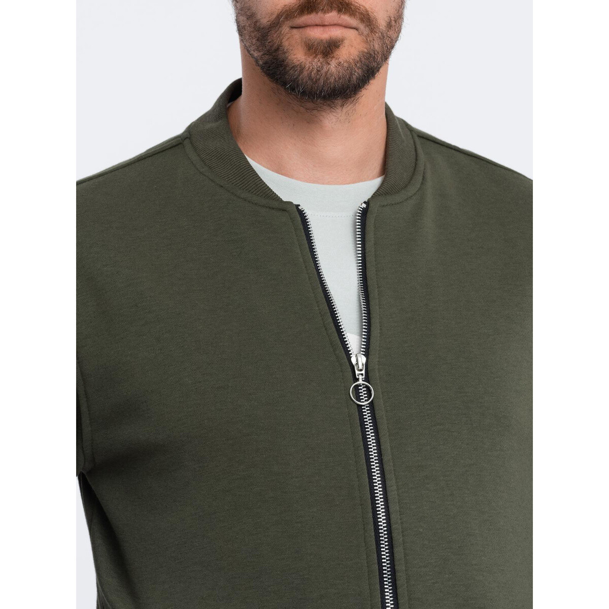 Ombre  Pánská mikina na zip Ignace khaki  Zelená