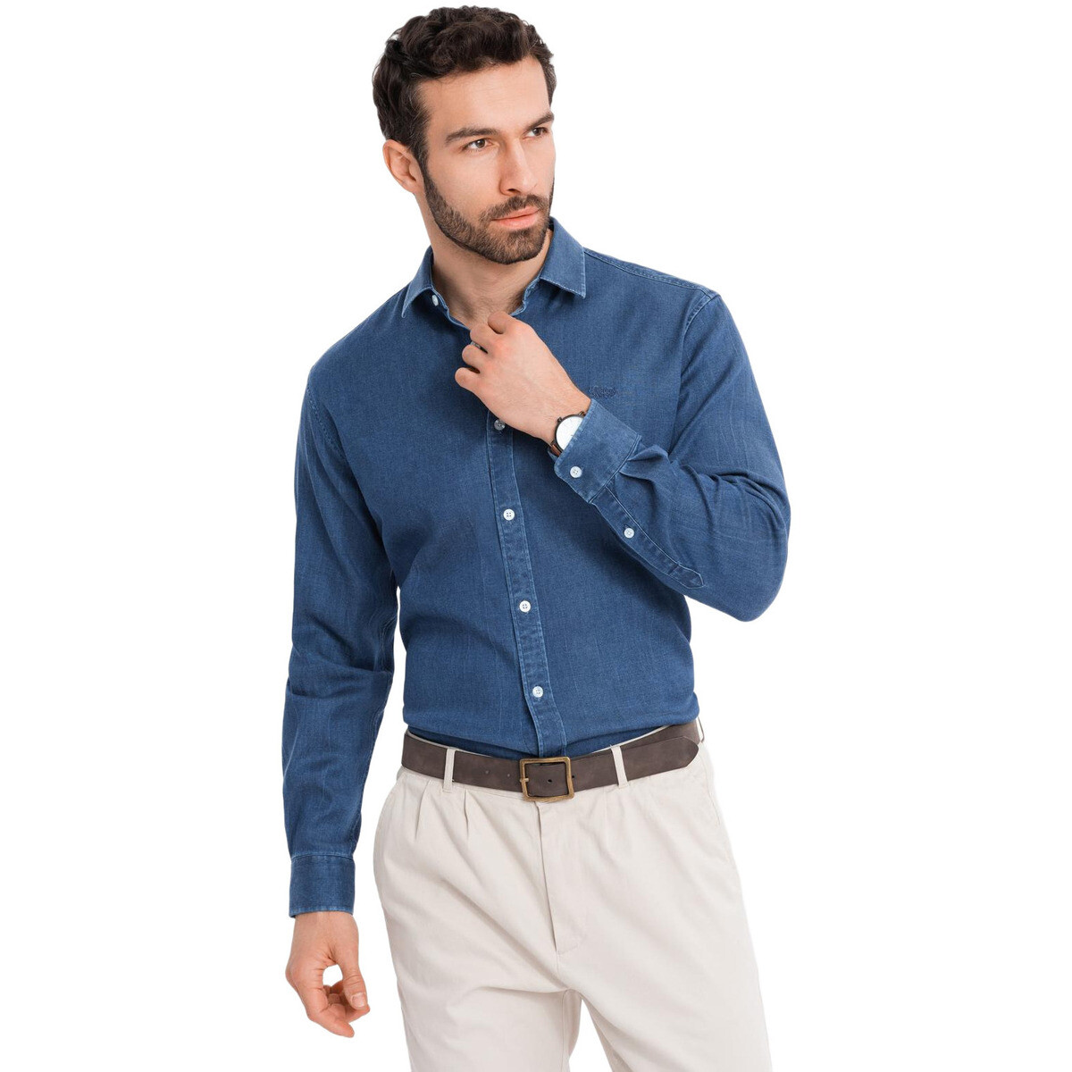 Ombre  Pánská džínová košile Temetiu tmavě modrá  Tmavě modrá