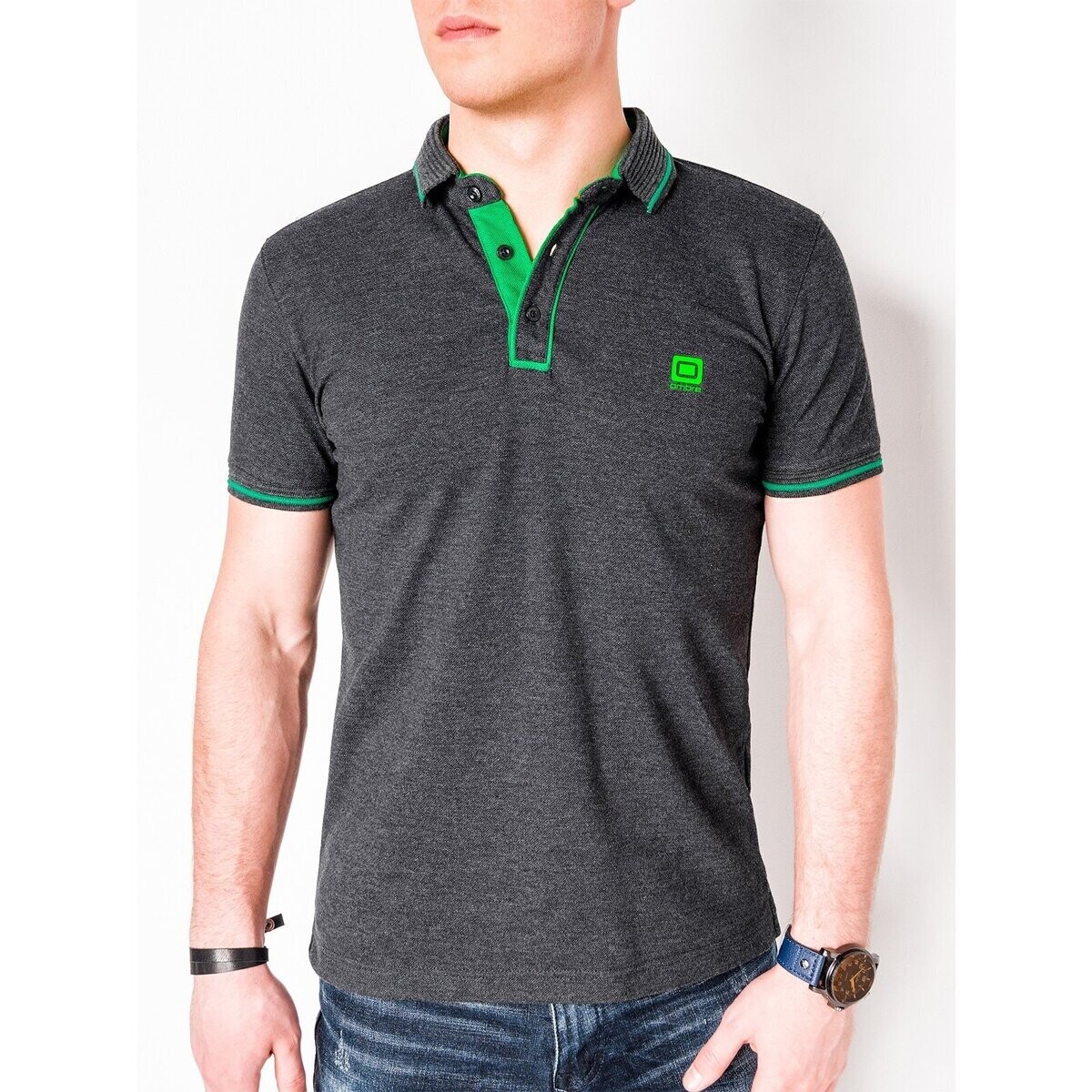 Ombre  Pánské polo tričko s límečkem Crush tmavě šedé M  Hnědá
