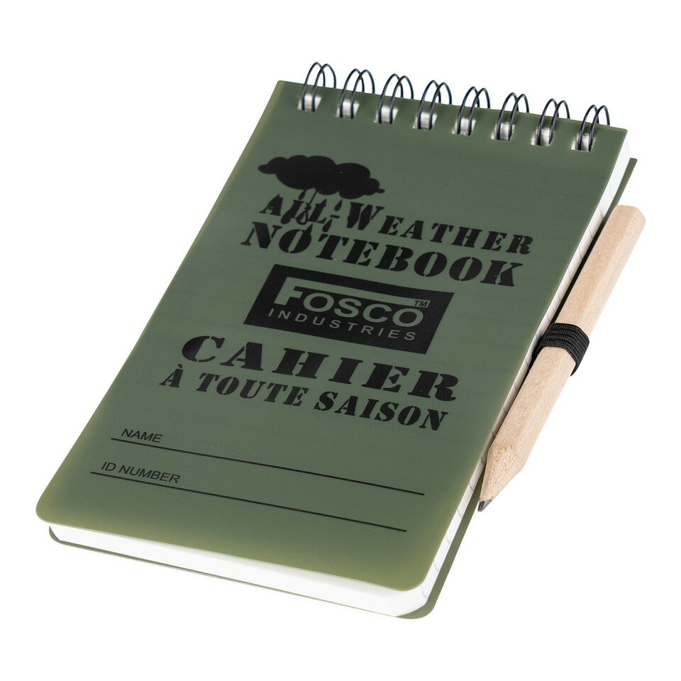 Blok voděodolný s tužkou Fosco All Weather Notebook 13x8 cm - olivový