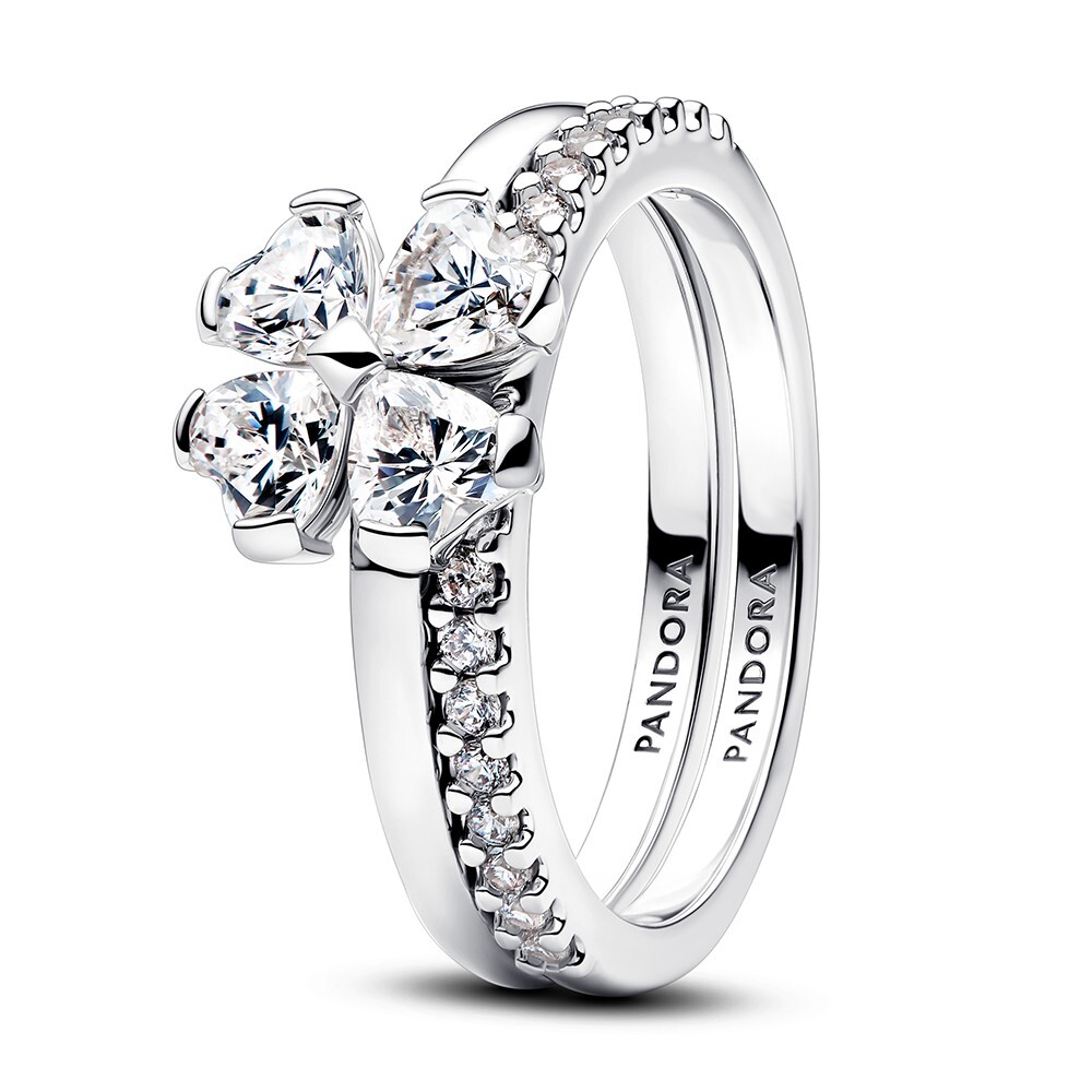 Pandora Rozdělitelný stříbrný prsten Třpytivý čtyřlístek 194507C01 54 mm