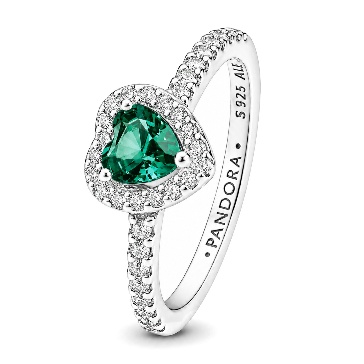 Pandora Slušivý stříbrný prsten se zeleným srdcem Timeless 198421C07 56 mm