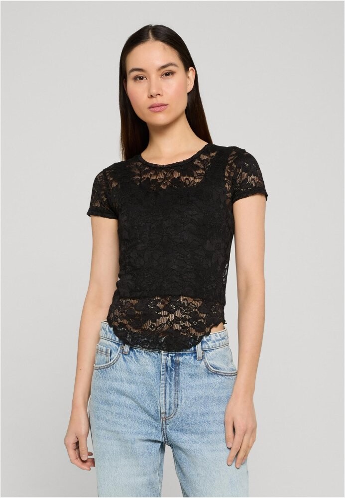 Ladies Stretch Lace Cropped Tee L