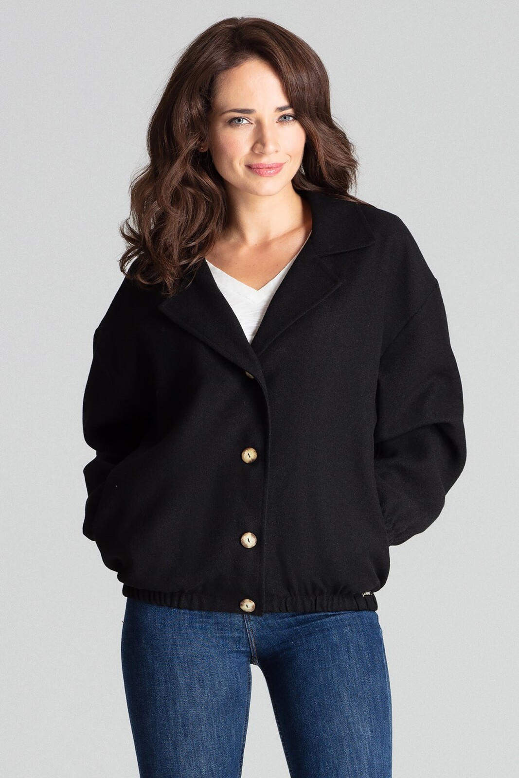 Elegantní bunda s límcem L075 Black Velikost: S/M