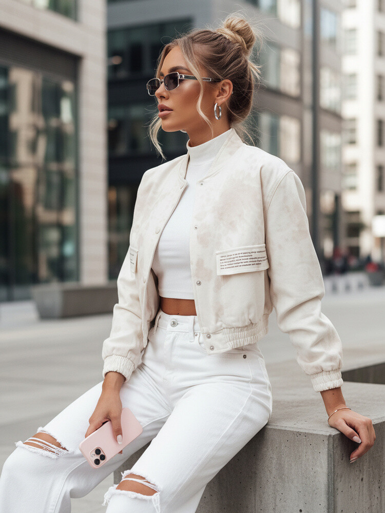 Světle béžová crop bomber bunda SERRO TY4298 Velikost: M