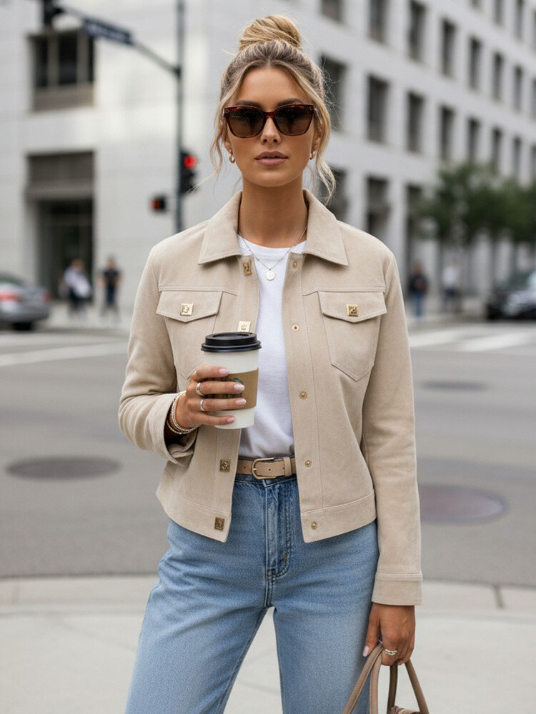Dámská semišová bunda béžová Velikost: 2XL