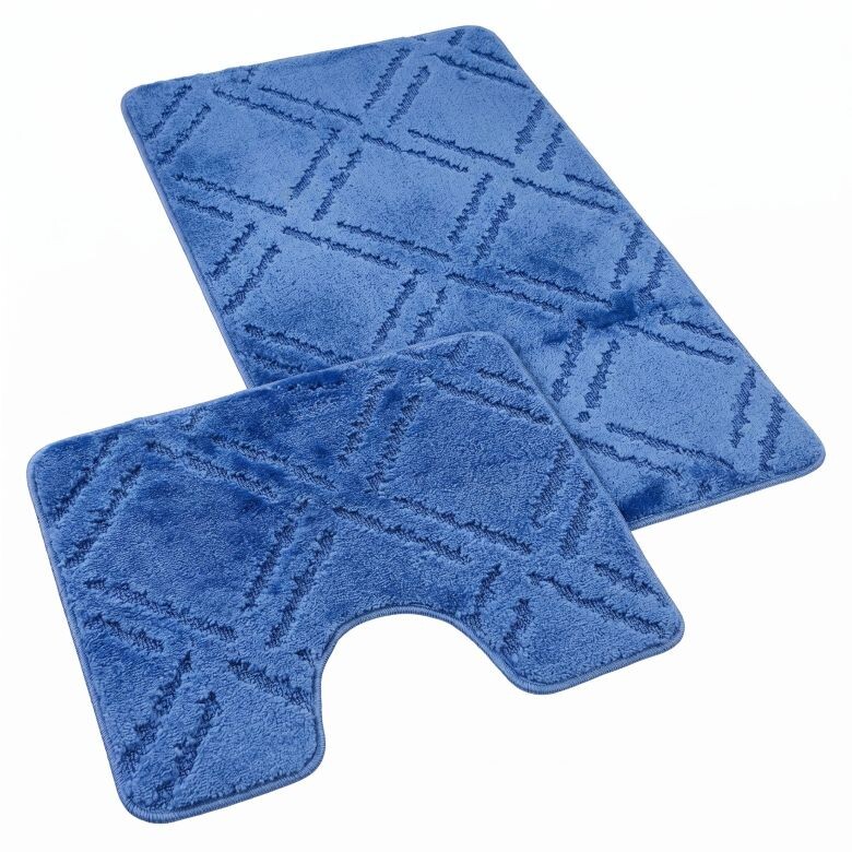 Kvalitex Koupelnová a WC předložka 60x100 + 60x50 cm - Kosočtverce modré