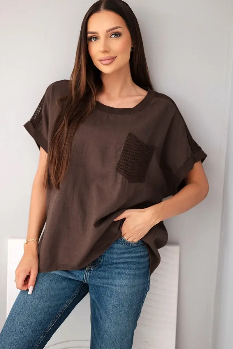 Dámská oversized halenka s kapsou a síťkou