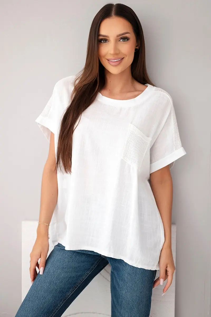 Dámská oversized halenka s kapsou a síťovinou
