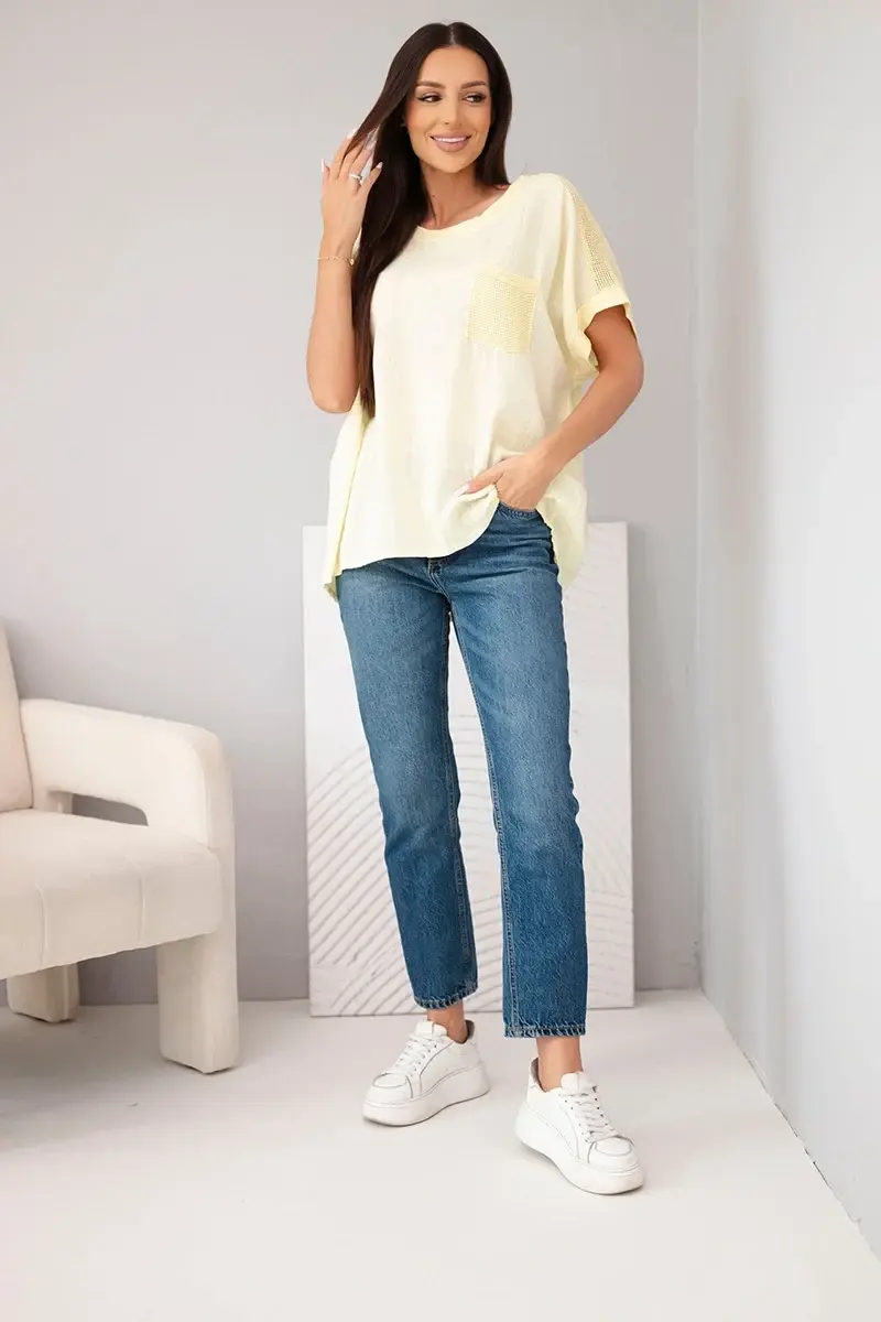 Dámská oversized halenka s kapsou a síťkou žlutá