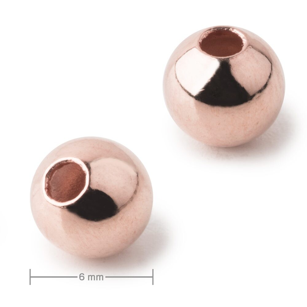 Kovový korálek dutý 6 mm v barvě rose gold - 6 ks