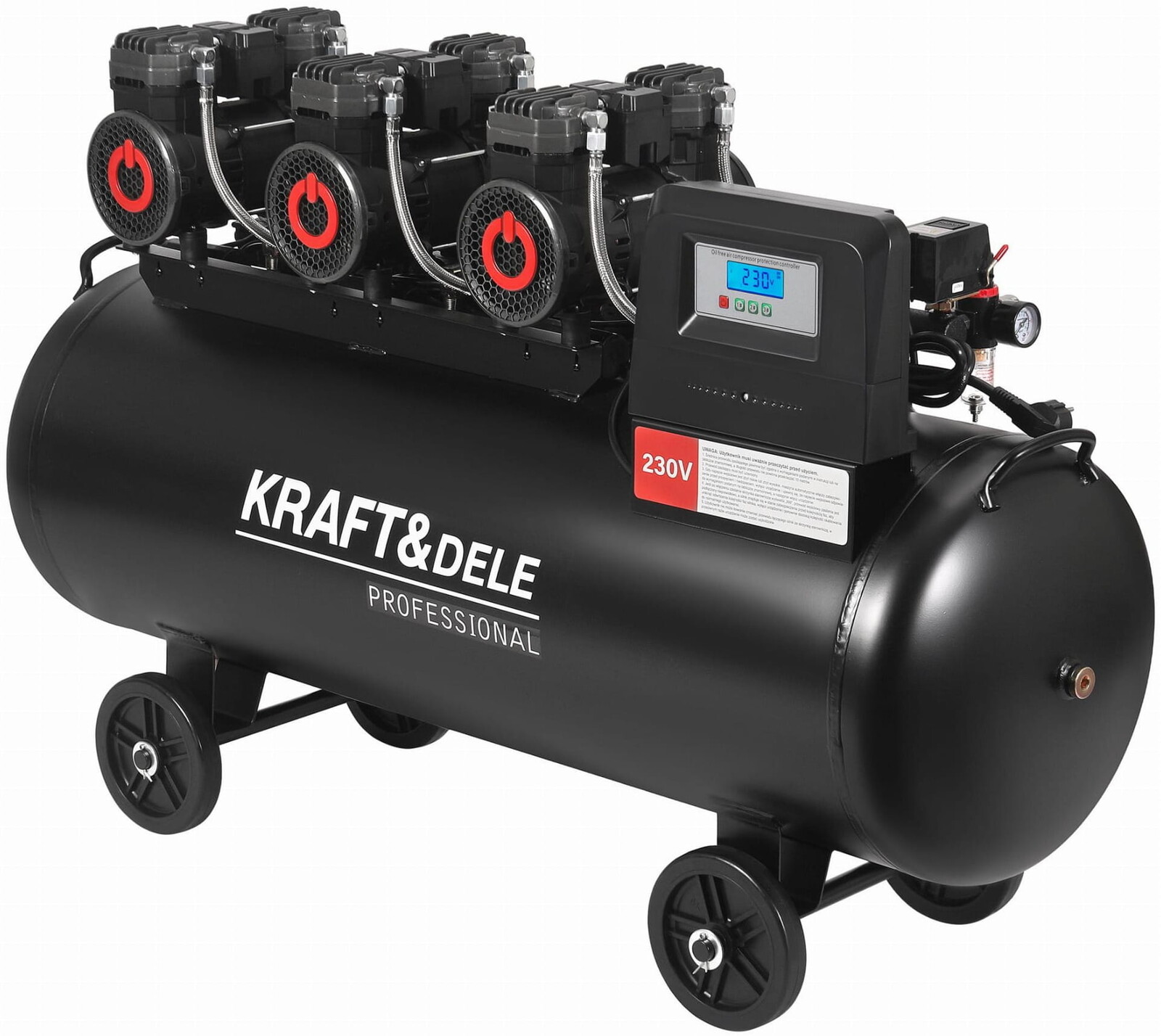 KRAFT&DELE Bezolejový kompresor 200 l, 3 × 2200 W + odlučovač a manometr s glycerinem KD4084