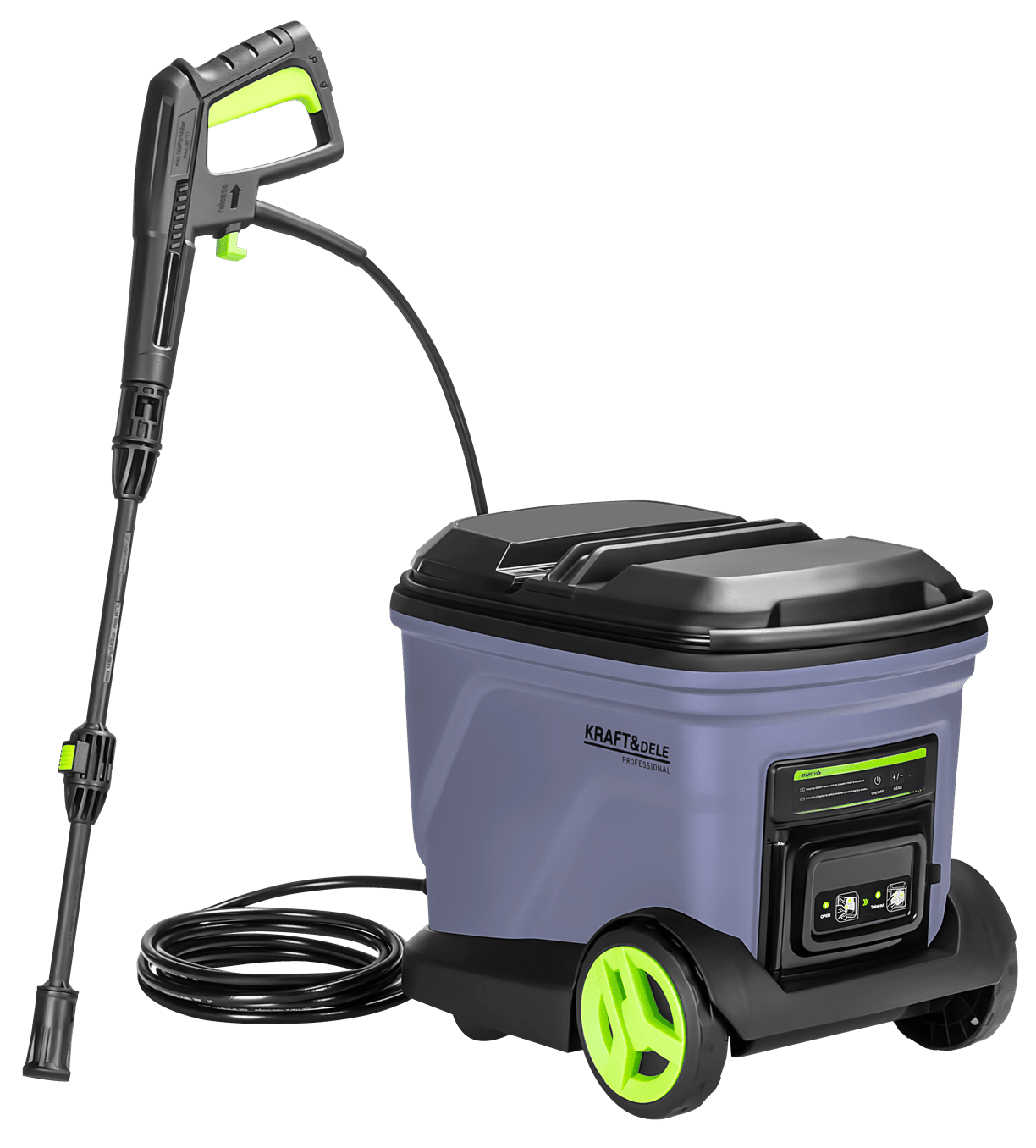 KRAFT&DELE Akumulátorová tlaková myčka s nádrží 20 l, 700 W, 42 V, 3000 mAh, 200 bar, 260 l/h KD5372