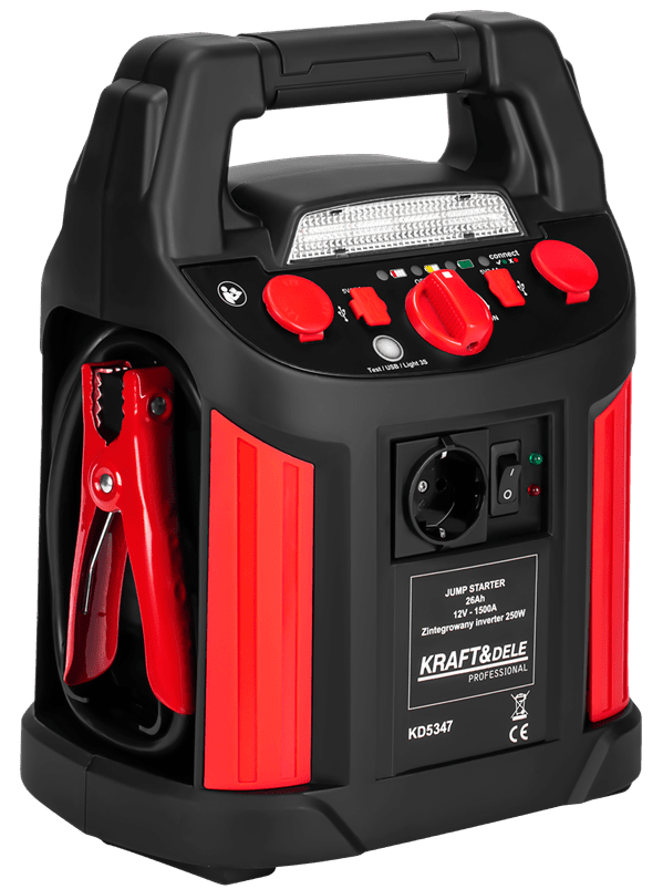 KRAFT&DELE Multifunkční zařízení 1200/700 A, 26 Ah, 12 V + osvětlení + kompresor + měnič KD5347