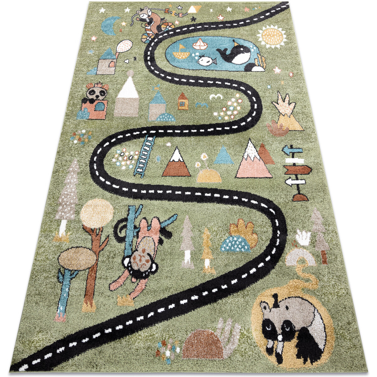 Rugsx  Koberec FUN Route pro děti, ulice, zvířata 160x220 cm  Zelená