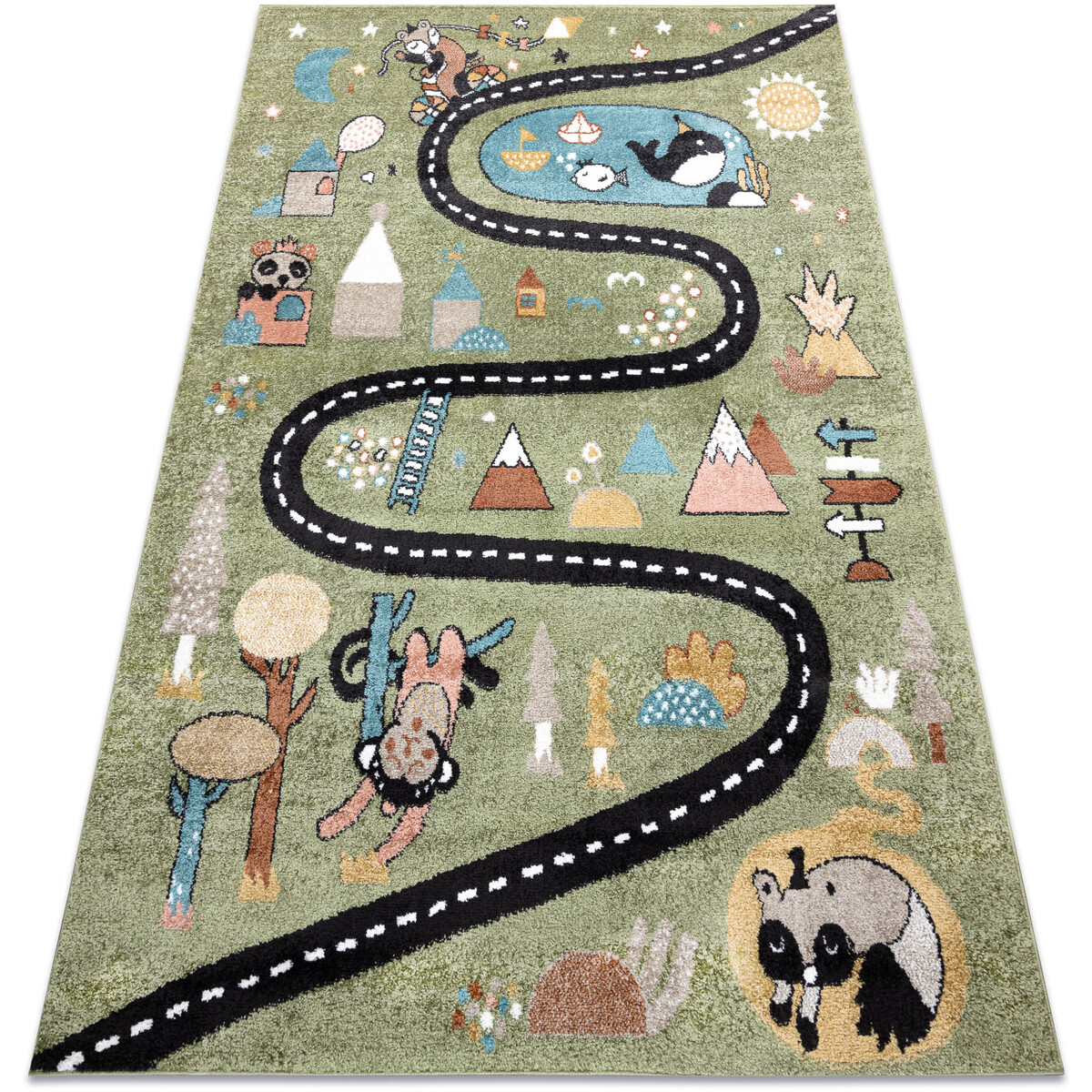 Rugsx  Koberec FUN Route pro děti, ulice, zvířata 200x290 cm  Zelená
