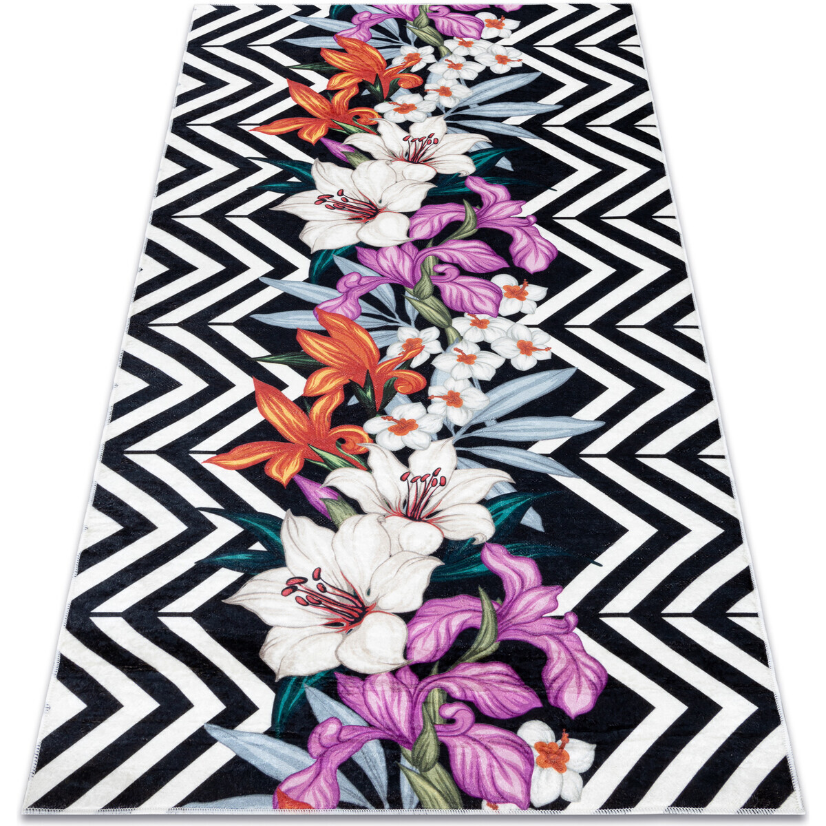 Rugsx  ANDRE mycí kobereček 2300 květiny, zigzag vinta 160x220 cm  Černá