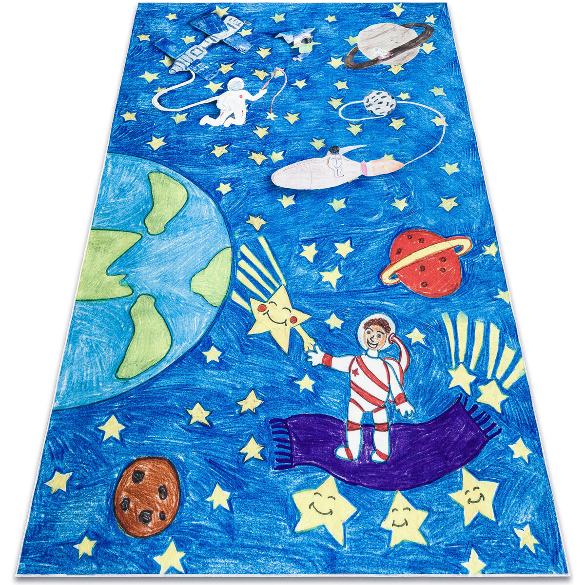Rugsx  BAMBINO 2265 mycí kobereček Vesmírná raketa pr 80x150 cm  Modrá