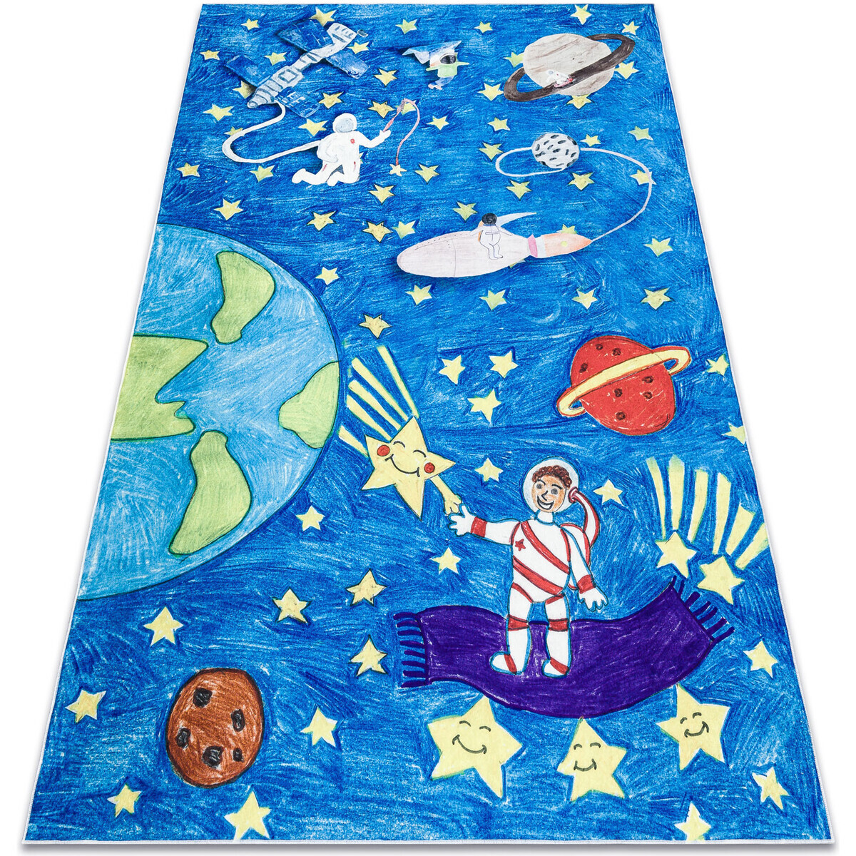 Rugsx  BAMBINO 2265 mycí kobereček Vesmírná raketa pr 160x220 cm  Modrá
