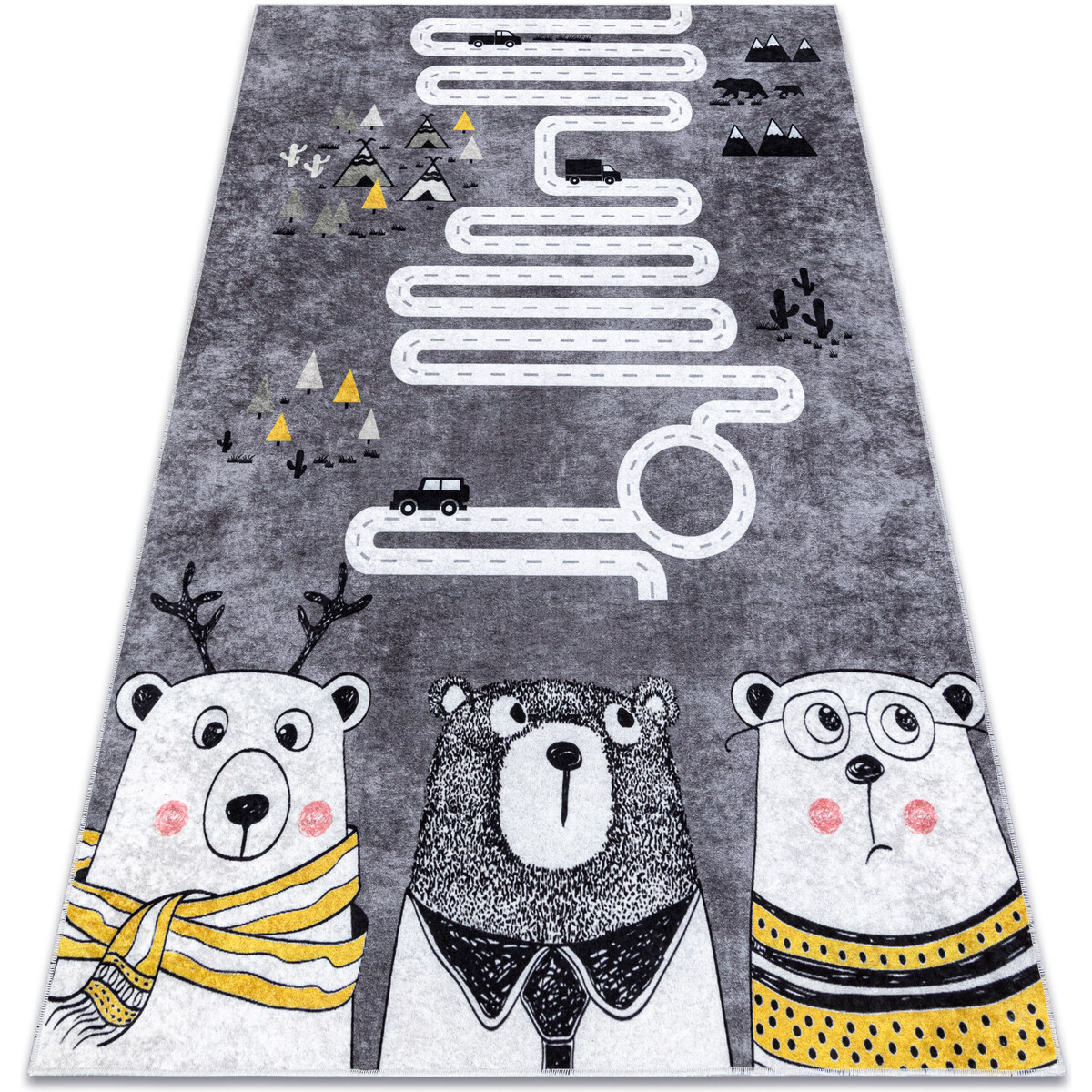 Rugsx  JUNIOR 52107.801 mycí kobereček Medvědi, zvíř 140x190 cm  Šedá