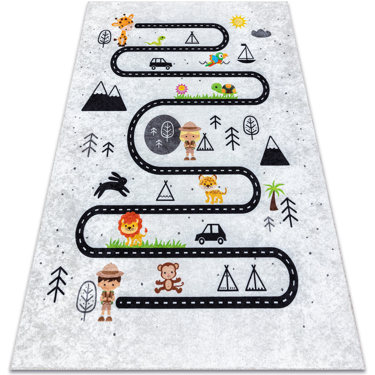 Rugsx  JUNIOR 51490.802 mycí kobereček Zvířata, ulice 200x290 cm  Šedá