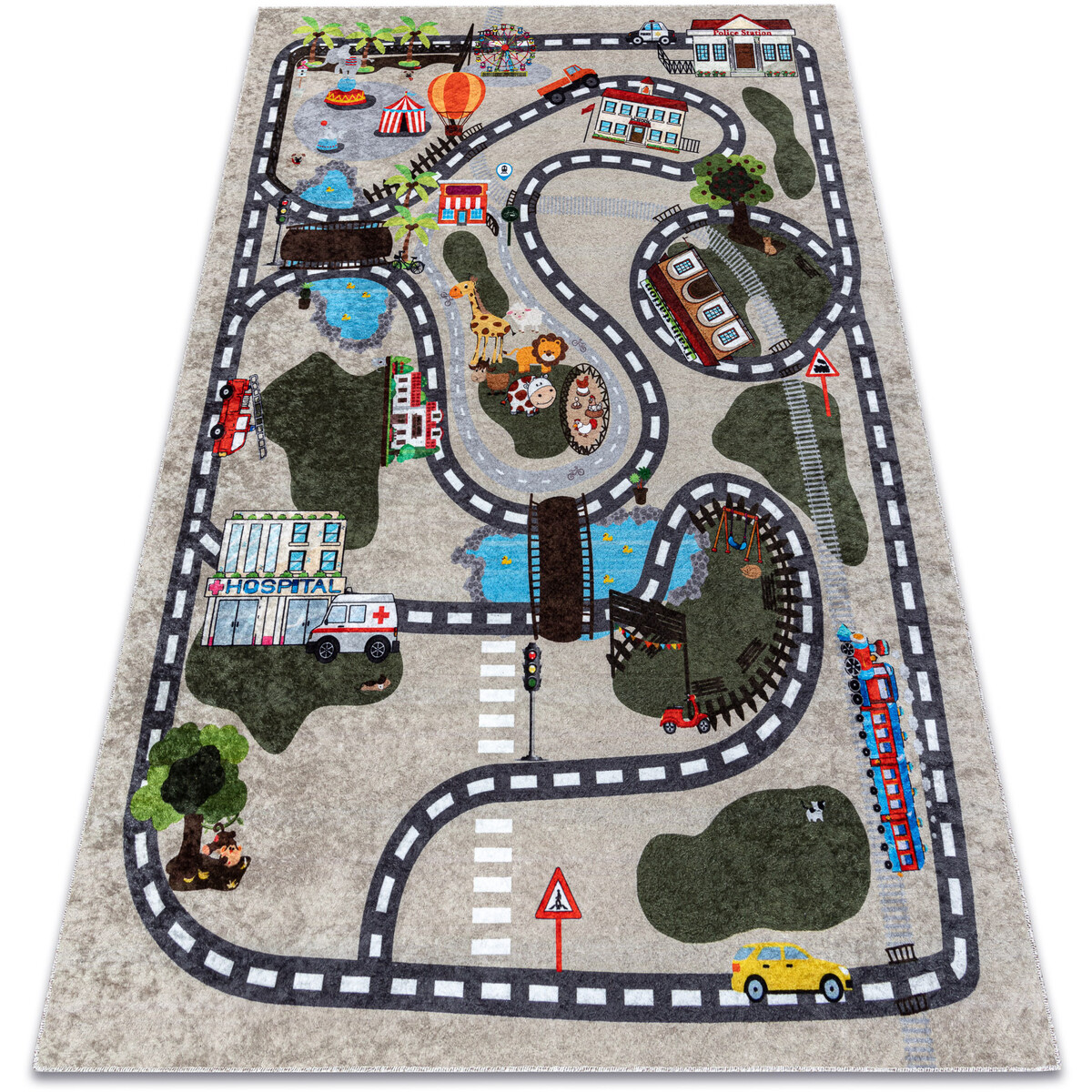 Rugsx  JUNIOR 51803.804 mycí kobereček Město, ulice pr 140x190 cm  Béžová