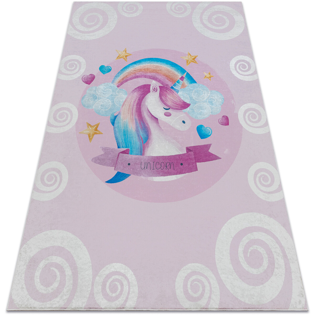Rugsx  BAMBINO 2533 mycí kobereček Jednorožec, duha pr 160x220 cm  Růžová