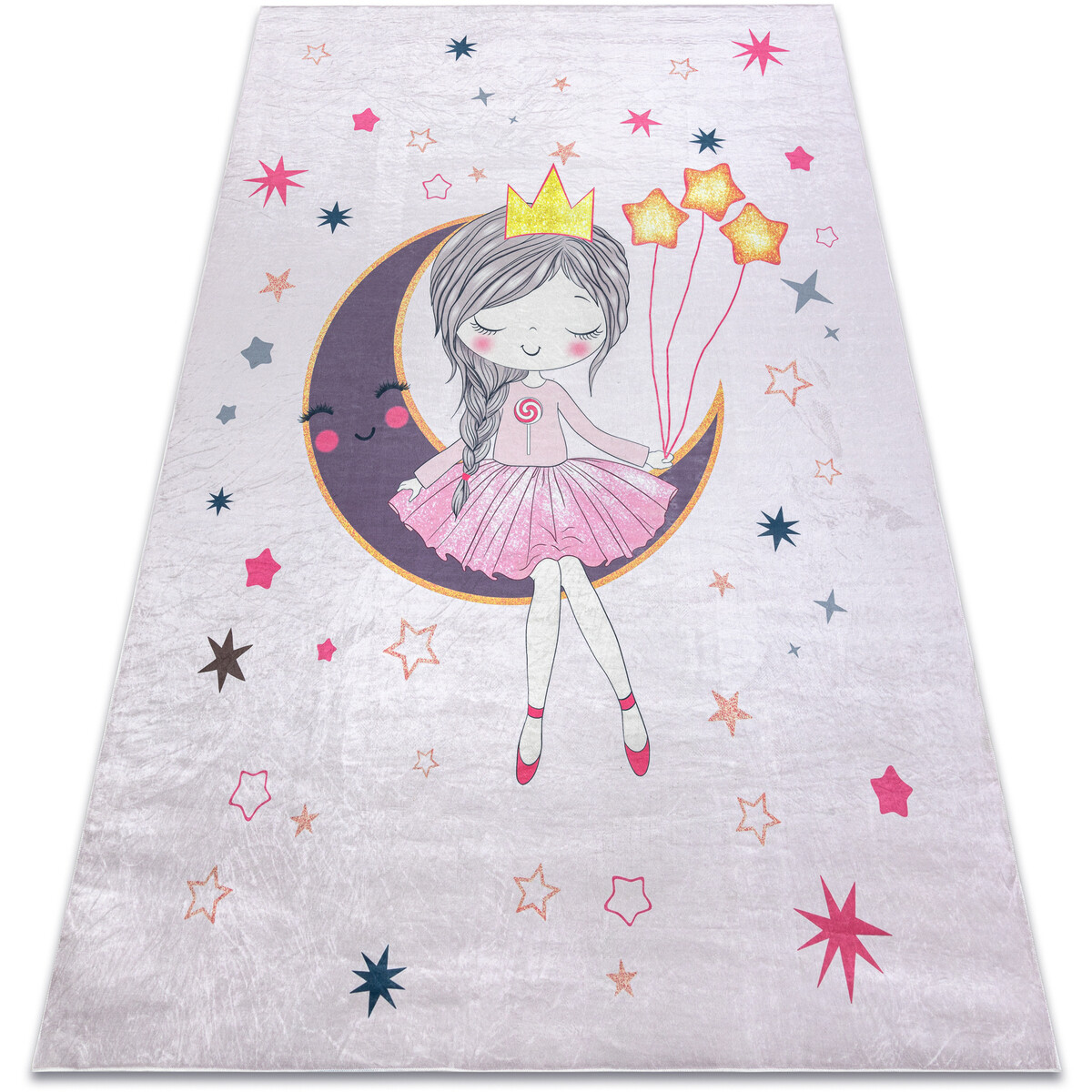 Rugsx  BAMBINO 48060 mycí kobereček Princezna, hvězdy  200x290 cm  Růžová