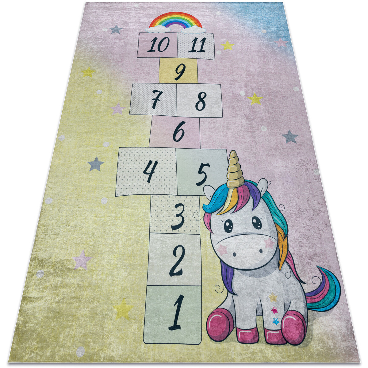 Rugsx  BAMBINO 54060 mycí kobereček Jednorožec, poskok 80x150 cm  Růžová