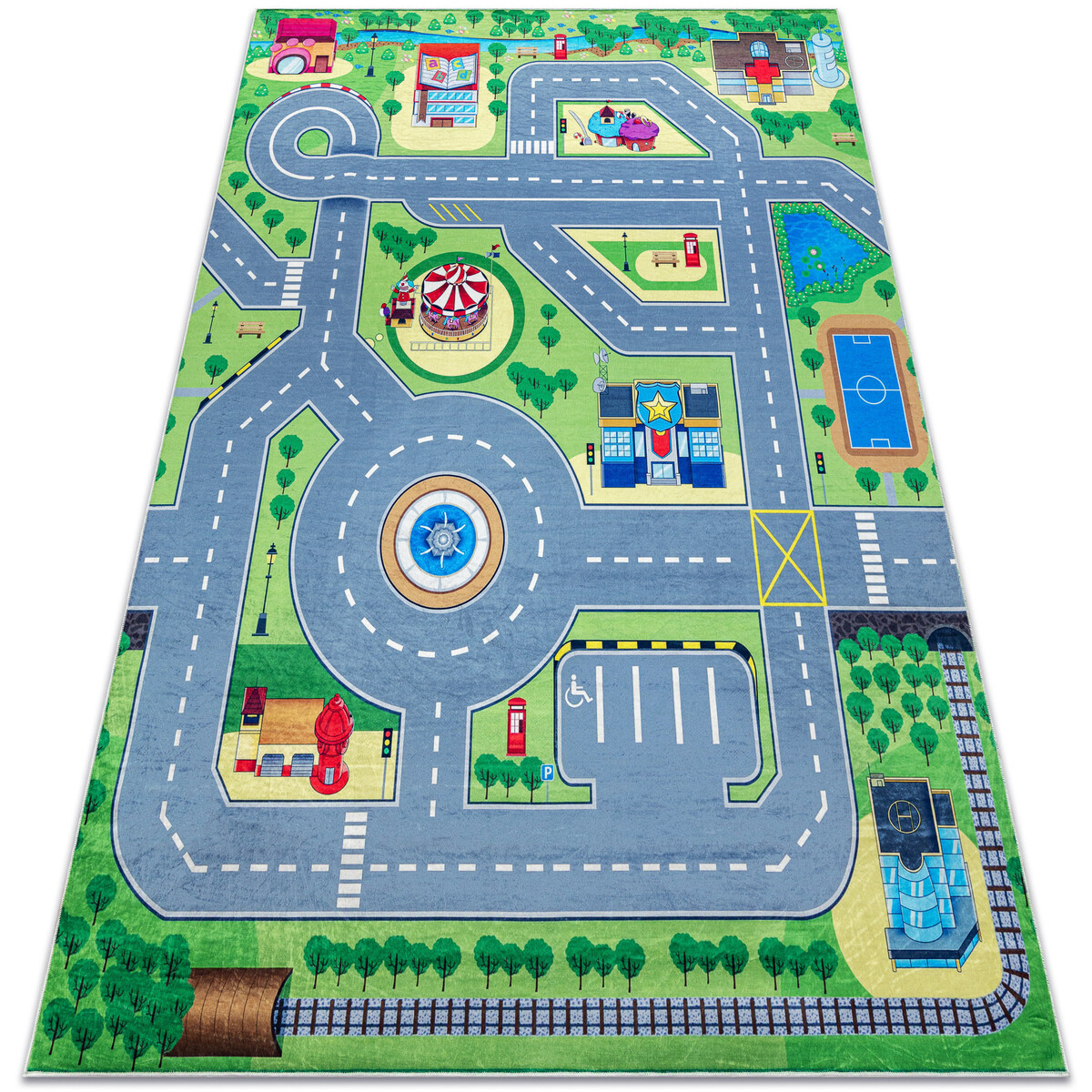Rugsx  BAMBINO 9028 mycí kobereček Město, ulice pro 200x290 cm  Zelená