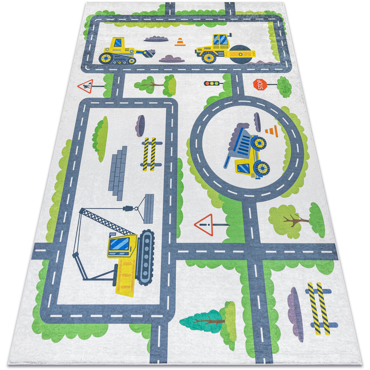 Rugsx  BAMBINO 2338 mycí kobereček Rypadlo, ulice pro 200x290 cm  Bílá