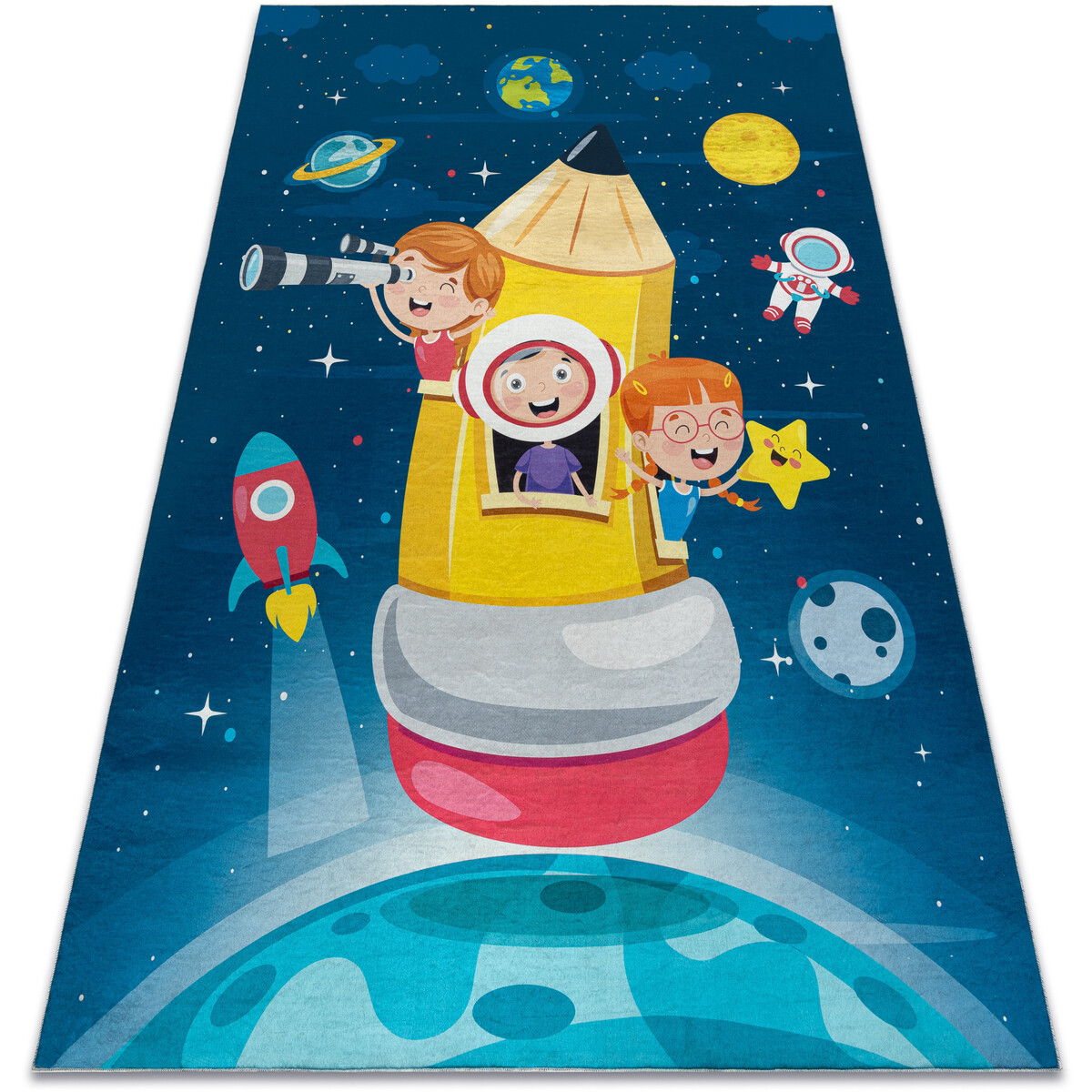 Rugsx  BAMBINO 42810 mycí kobereček Raketa, planety pro 160x220 cm  Modrá