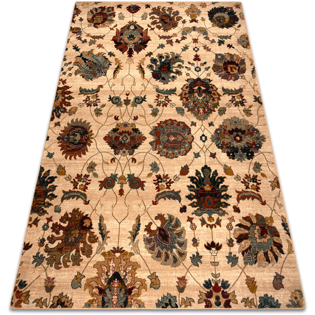 Rugsx  Vlněný koberec OMEGA LATICA květiny krém 200x300 cm  Béžová