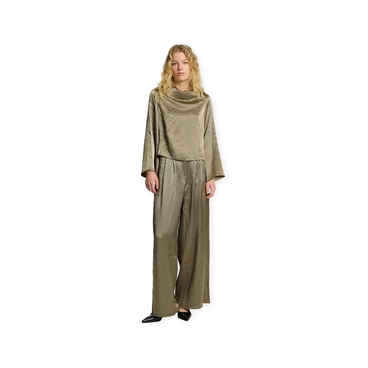 Selected  W Selene Wide Trousers - Vetiver  Zelená